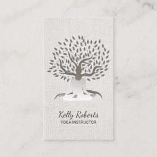 Cartão De Visita Linho elegante da árvore do vintage do instrutor
