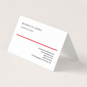 Cartão De Visita Linho Profissional Simples Elegante Branco Vermelh