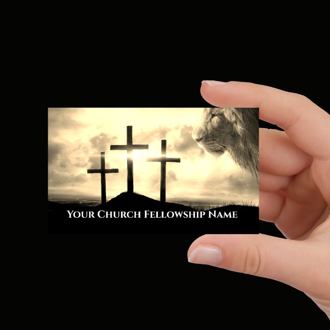 Cartão De Visita Lion of Judah Three Crosses Golden Sunset Church (Lion of Judah Three Crosses Golden Sunset Church Business Card
)