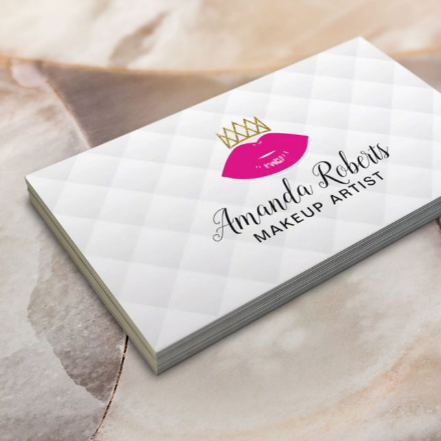 Cartão De Visita Lip Boss Makeup Artist Pink Lábios & Crown Modern (Criador carregado)