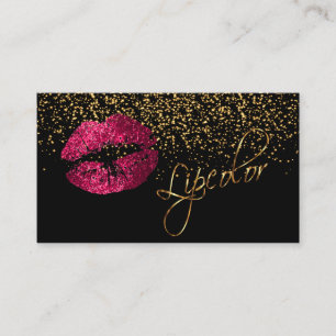 Cartão De Visita Lipcolor com Confetti Dourado e Lábios Rosa Quent