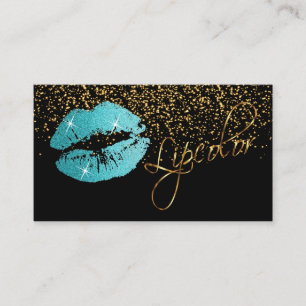 Cartão De Visita Lipcolor com Confetti Dourado e Lábios Teais Boni