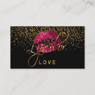 Cartão De Visita Lipcolor Love com Confetti Dourado e Lábios Rosa