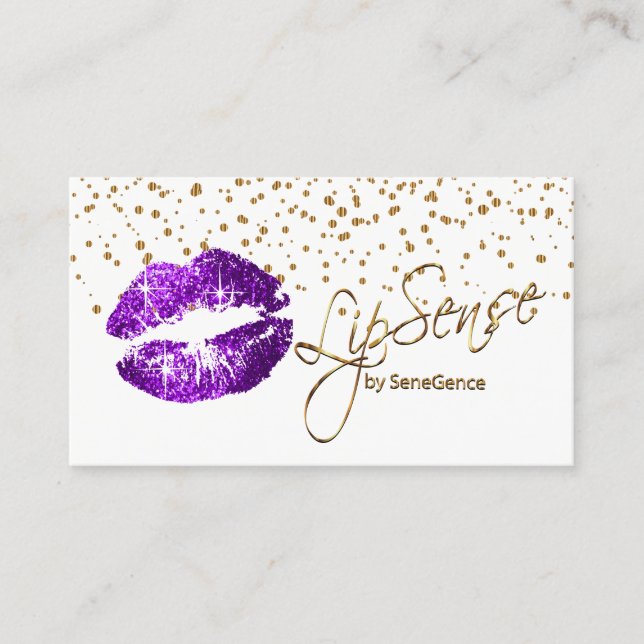 Cartão De Visita Lipsense Dourado Confetti e Lábios roxos (Frente)