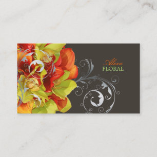 Cartão De Visita Lírios laranja/orquídeas verdes PixDezines