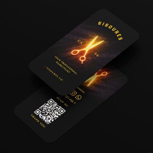 Cartão De Visita Lista de Escadas Amarelas de Barber Neon Retro