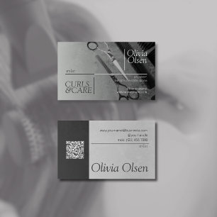 Cartão De Visita Lista de Estilos de Cabelo de Cinza Preta Contrast
