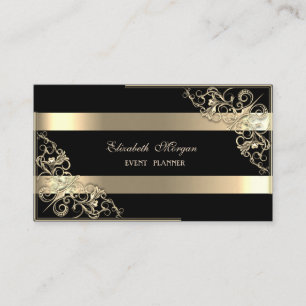 Cartão De Visita Listrado moderno, preto, Dourado elegante, quadro