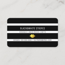 Cartão De Visita listras brancas pretas e lábios beleza moderna