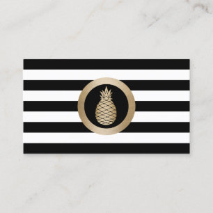Cartão De Visita Listras brancas pretas modernas do abacaxi