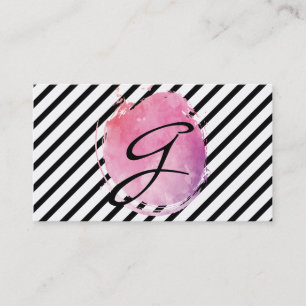 Cartão De Visita Listras cor-de-rosa do texto do rico do monograma