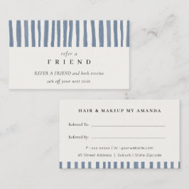 Cartão De Visita Listras de Aquarela Azul Desbotado Boho Referir um