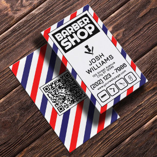 Cartão De Visita Listras de barbeiro logotipo de barbearia azul e v