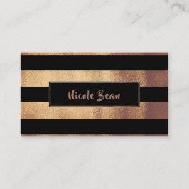 Cartão De Visita Listras de Bronze de Cobre e Preto Chic Glam Moder