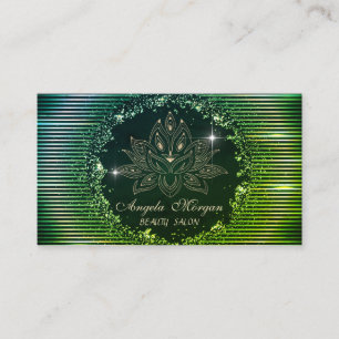 Cartão De Visita Listras de Flor de Lótus Profissional Verde