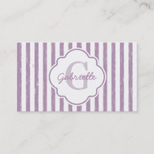 Cartão De Visita Listras de Monograma e Nome Pintados de Roxo Chic