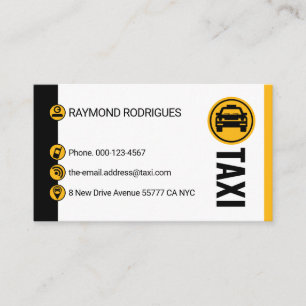 Cartão De Visita Listras de Táxi Preto e Amarelo Minimalista Dirigi