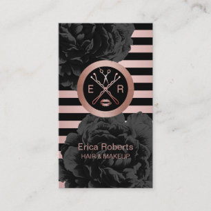 Cartão De Visita Listras Dourados cor-de-rosa modernas florais