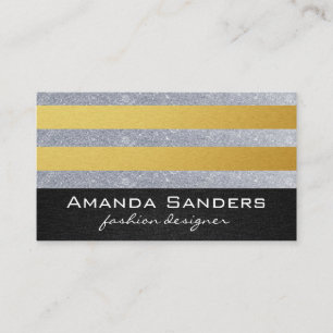 Cartão De Visita Listras Dourados do brilho do monograma