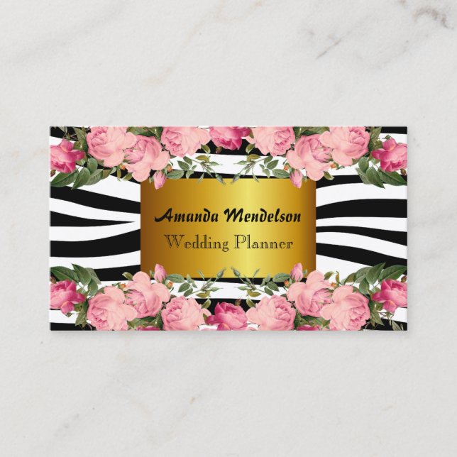 Cartão De Visita Listras e rosas da zebra do Sophisticate (Frente)