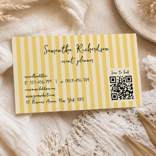 Cartão De Visita Listras Groovy Amarelo Código QR Manuscrito
