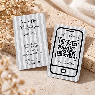 Cartão De Visita Listras Groovy Mínimo Código QR Escrito à Mão