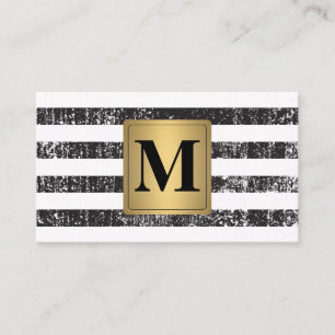 Cartão De Visita Listras Grunge Monograma Dourado Metálico Chic Fal