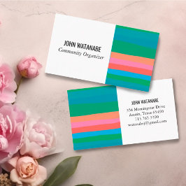 Cartão De Visita Listras Minimalistas Verdes Rosa Feitas à Mão