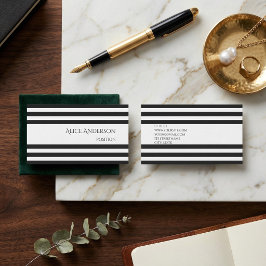 Cartão De Visita Listras Pretas e Brancas Geométricas Frango Simple