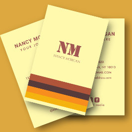 Cartão De Visita Listras Retrô dos Anos 70 Monograma Amarelo