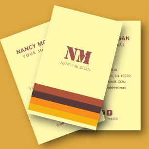 Cartão De Visita Listras Retrô dos Anos 70 Monograma Amarelo