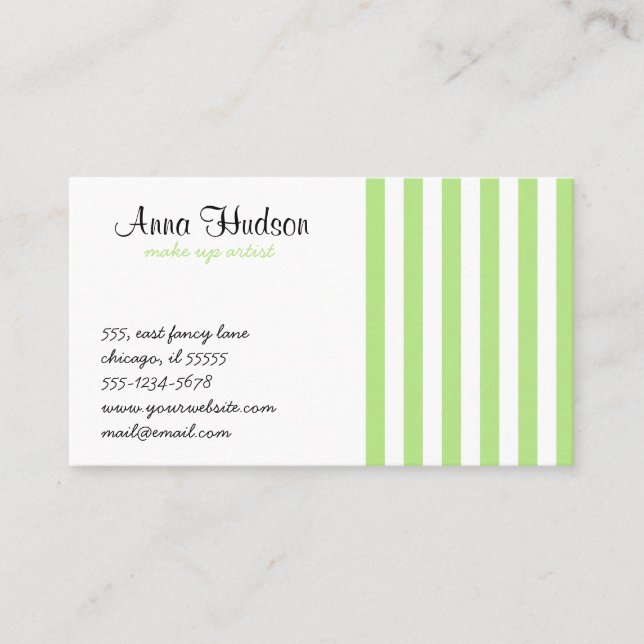 Cartão De Visita Listras Verdes, Listras Brancas, Padrão Lachado (Frente)