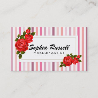 Cartão De Visita Listras Vintage, Maquiadora de Rosas