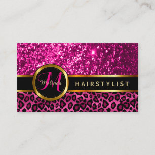 Cartão De Visita Literatura Rosa e Pele-Leopardo - Hairstylist ⭐ ⭐