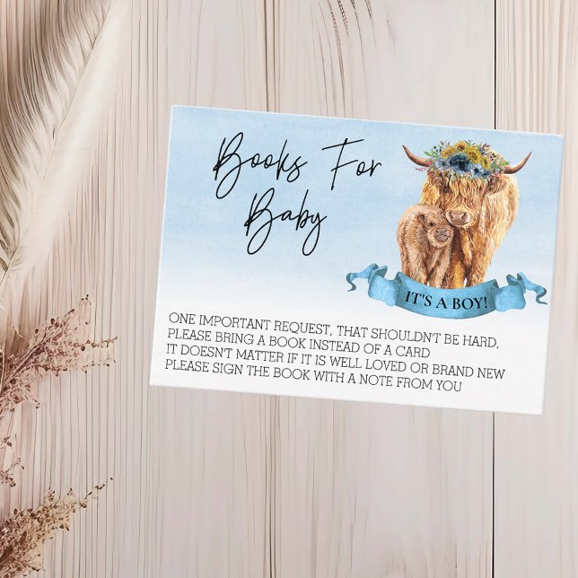 Cartão De Visita Livros para o Chá de fraldas Highland Cow Boy Calf (Criador carregado)