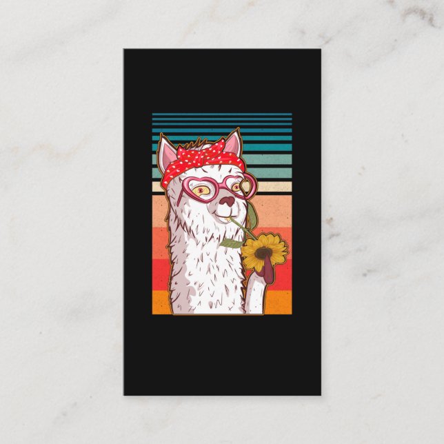 Cartão De Visita Llama Alpaca Bandana Hippie Sunflower Retro (Frente)
