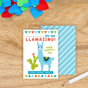 Cartão De Visita Llamazing Llama Azul Valentines para Meninos na Sa