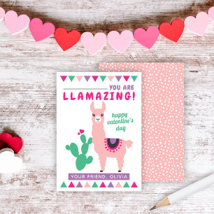 Cartão De Visita Llamazing Rosa Llama Meninas Sala de Aula Valentin