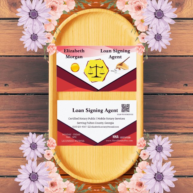 Cartão De Visita Loan Signing Agent Notary Card with QR Code  (Criador carregado)