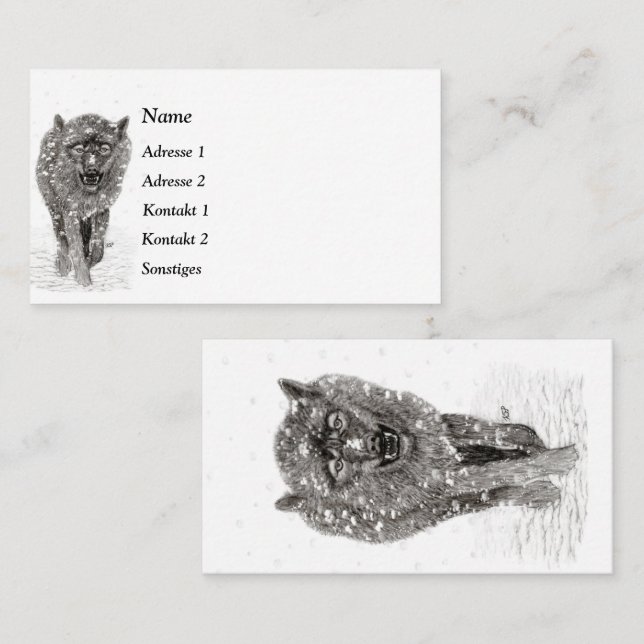 Cartão De Visita Lobo Negro Zangado na Neve, inverno selvagem (Frente/Verso)