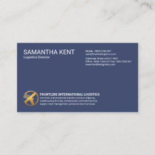 Cartão De Visita Logística Dourada do avião brilhante e azul