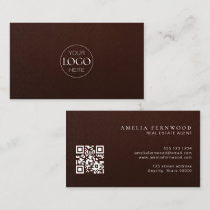 Cartão De Visita Logo Código QR de Imóveis de Luxo em Couro