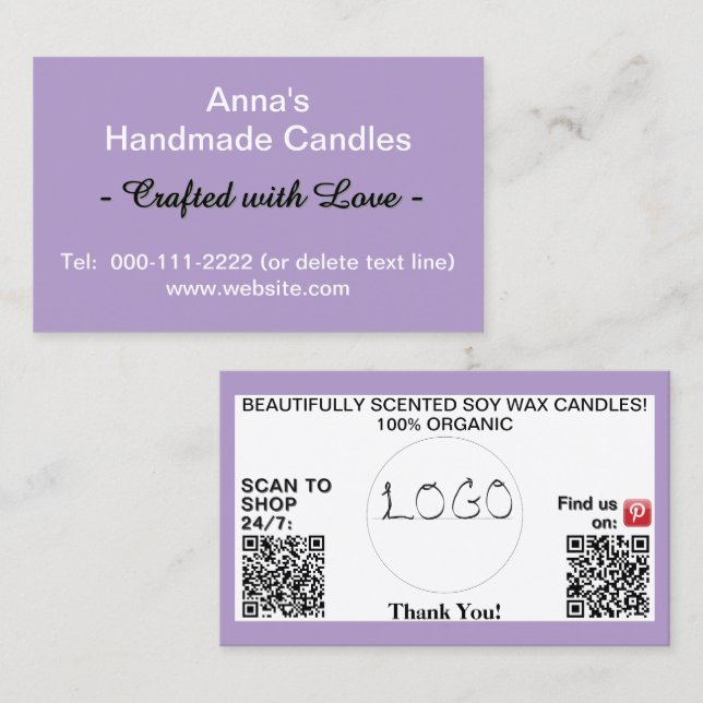 Cartão De Visita Logo de Códigos QR Roxo Branco 3,5 x 2,0 (Frente/Verso)