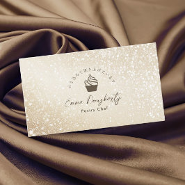 Cartão De Visita Logo de Cupcake Minimalista com Brilho Dourado par