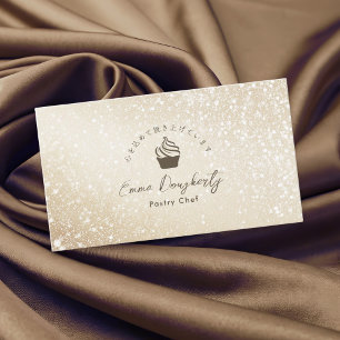 Cartão De Visita Logo de Cupcake Minimalista com Brilho Dourado par