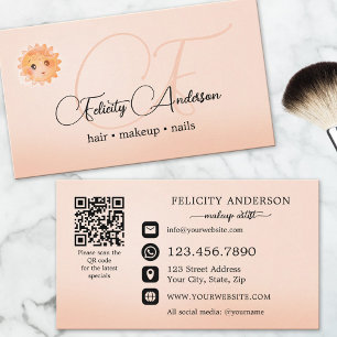 Cartão de Visita Logo QR Code Peach Beauty