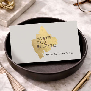 Cartão De Visita Logotipo Abstrato Dourado de Designer de Interiore