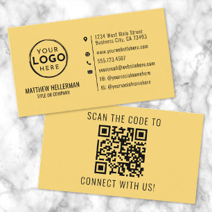 Cartão De Visita Logotipo Amarelo Profissional de QR Code