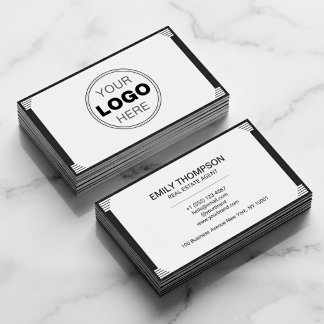 Cartão De Visita Logotipo Art Déco Minimalista Preto e Branco