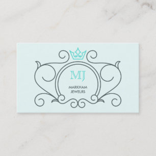 Cartão De Visita Logotipo Artístico Coroa Diamante Gema Cinza Aqua